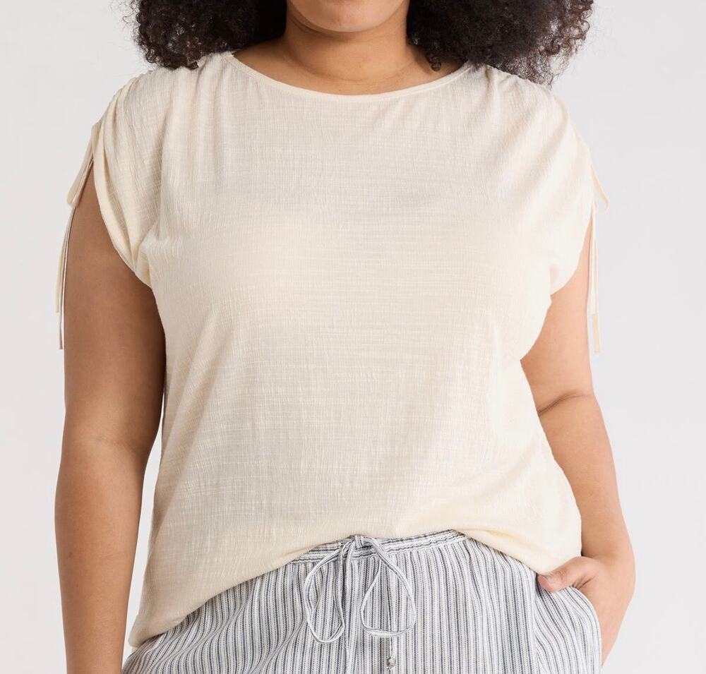 Max Studio London Ruched Drawstring Sleeve Top Eggshell 2X NWT